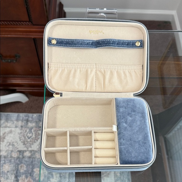 Spartina 449 Blue Velvet Jewelry Box with Floral Embroidery - Picture 3 of 4